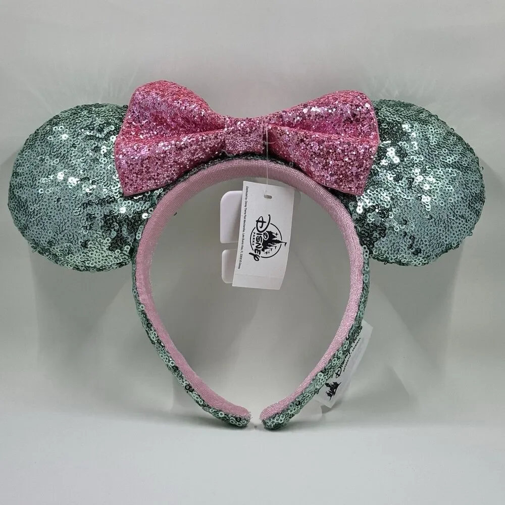 NWT Disney Parks Sugar Rush Mint Green Pink Glitter Minnie Sequin Ears Headband